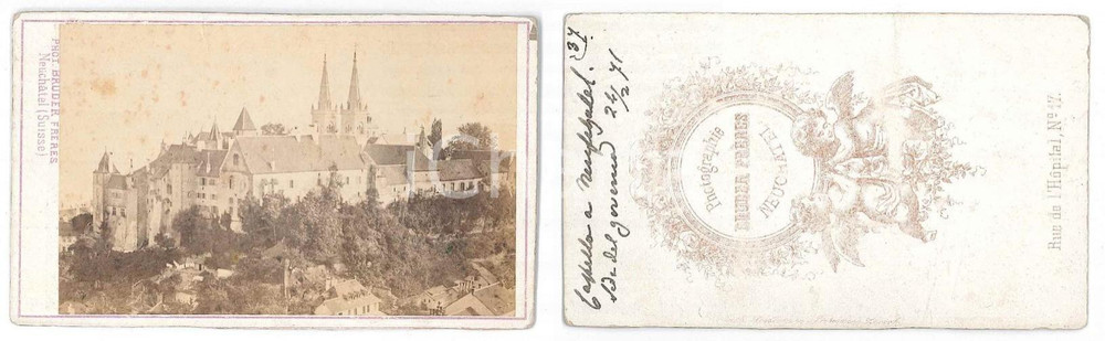 Fotografia d epoca originale 1871 NEUCHATEL SUISSE Veduta del castello  Foto BRUDER FrÃ¨res CDV 1