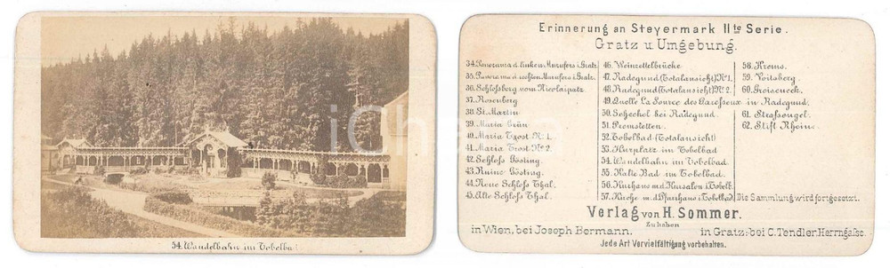 Fotografia d epoca originale 1870 ca TOBELBAD AUSTRIA Wandelbahn  Vintage photo H. SOMMER CDV 1