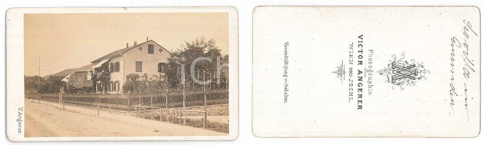 Fotografia d epoca originale 1870 ca GMUNDEN AUSTRIA Villa di famiglia Foto ANIMATA  Victor ANGERER CDV 1