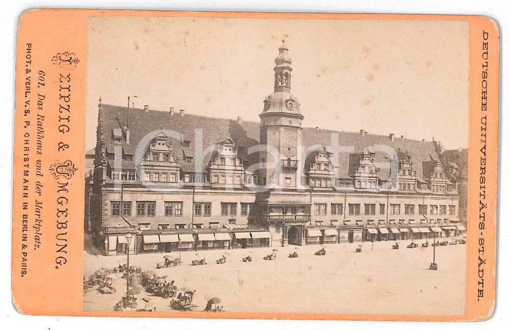 Fotografia d epoca originale 1871 LEIPZIG GERMANY Rathaus und der Marktplatz  Photo CHRISTMANN 10x6 cm 1