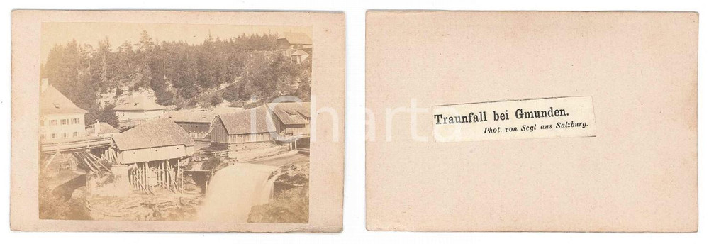 Fotografia d epoca originale 1870 ca GMUNDEN AUSTRIA Traunfall  Foto L. HARDMUTH 10x6 cm 1