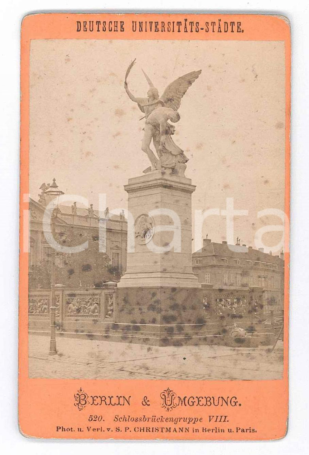 Fotografia d epoca originale 1871 BERLINO GERMANY Statua sul Ponte SchlossbrÃ¼cke  Fotografia VIII 6x10 cm 1