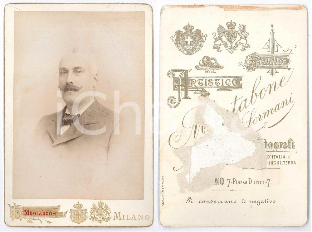 Fotografia d epoca originale 1890 ca MILANO Ritratto maschile  Busto  Foto MONTABONE 11x16 cm 1