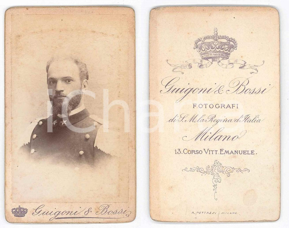 Fotografia d epoca originale 1875 ca MILANO Ritratto di un ufficiale  Foto GUIGONI & BOSSI CDV 1