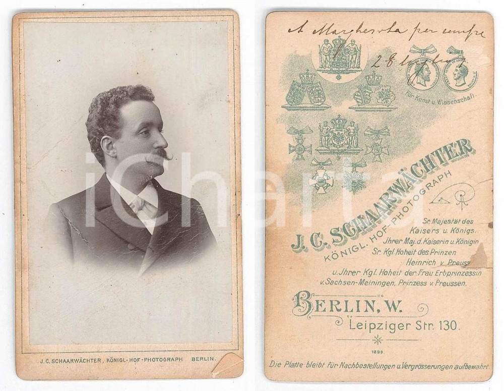 Fotografia d epoca originale 1890 ca BERLIN GERMANY Ritratto maschile Foto J. C. SCHAARWACHTER CDV 1