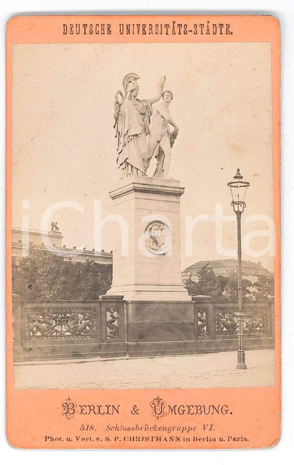 Fotografia d epoca originale 1871 BERLINO GERMANY Statua sul Ponte SchlossbrÃ¼cke Fotografia VI 6x10 cm 1