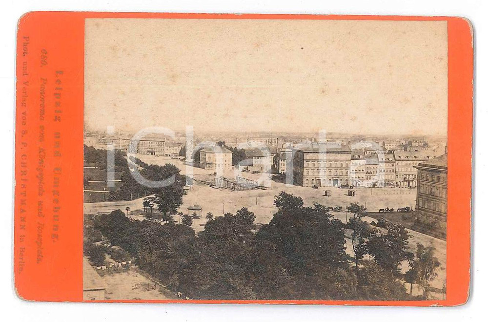 Fotografia d epoca originale 1871 LEIPZIG GERMANY Panorama vom Konigsplatz und Rossplatz  Photo CHRISTMANN 1