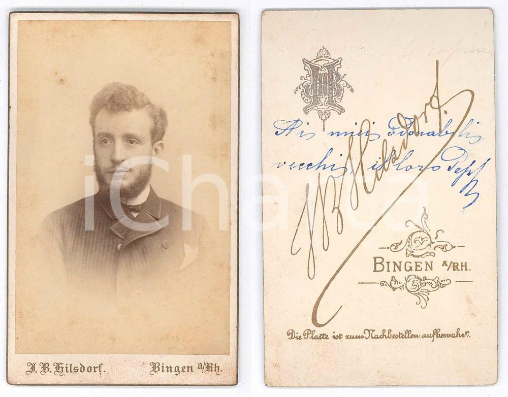 Fotografia d epoca originale 1880 ca BINGEN AM RHEIN GERMANY Ritratto maschile  Photo HILSDORF CDV 1