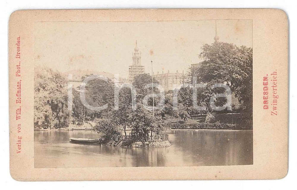 Fotografia d epoca originale 1871 DRESDEN GERMANY Zwingerteich  Parco del Palazzo  Photo HOFFMANN 10x6 1