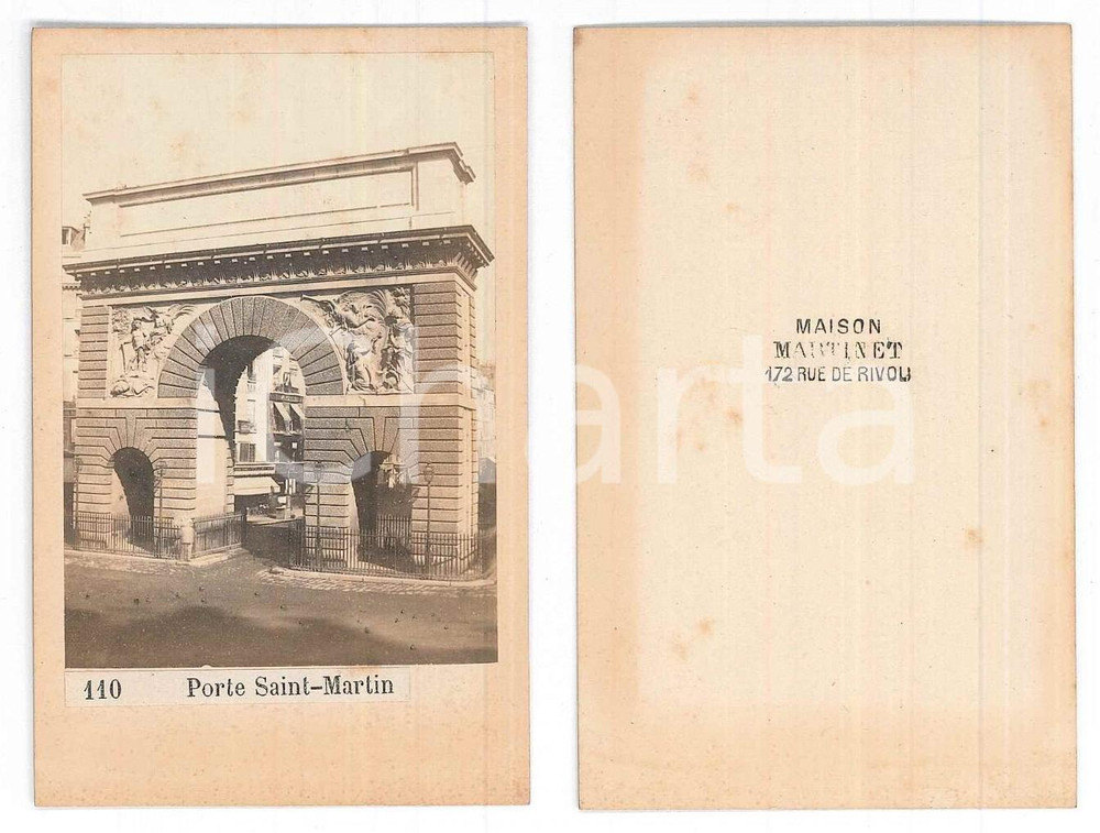 Fotografia d epoca originale 1875 ca PARIS Porte SAINTMARTIN Photo Maison MARTINET CDV 110 1