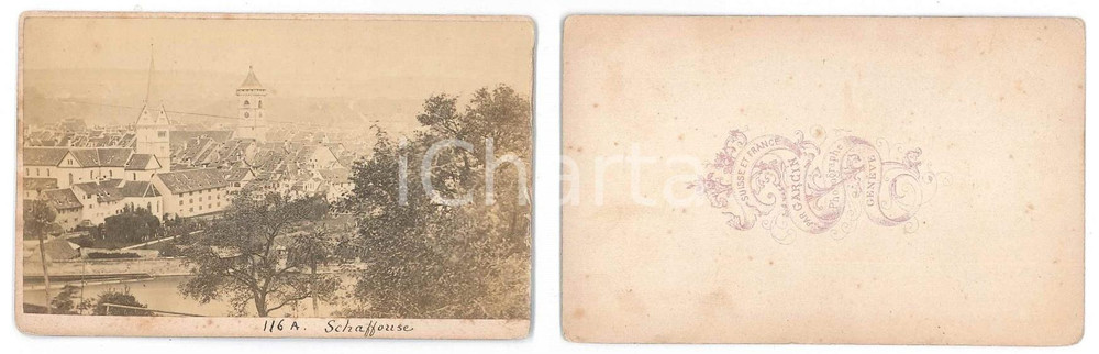 Fotografia d epoca originale 1870 ca SCIAFFUSA SVIZZERA Veduta panoramica  Foto GARCIN 10x6 cm 1