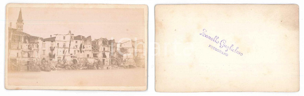 Fotografia d epoca originale 1887 TERREMOTO LIGURIA  Edifici distrutti  Foto Guglielmo ZANOLLO CDV 1