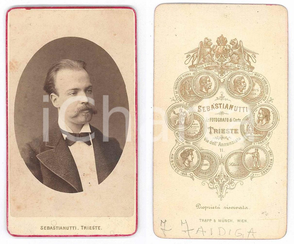 Fotografia d epoca originale 1870 TRIESTE  Ritratto di F. FAIDIGA  Foto SEBASTIANUTTI CDV 1