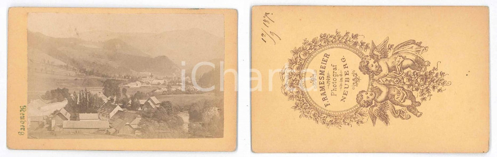 Fotografia d epoca originale 1873 NEUBERG AN DER MURZ AUSTRIA Panorama  Foto F. RAMESMEIER 10x6 cm 1