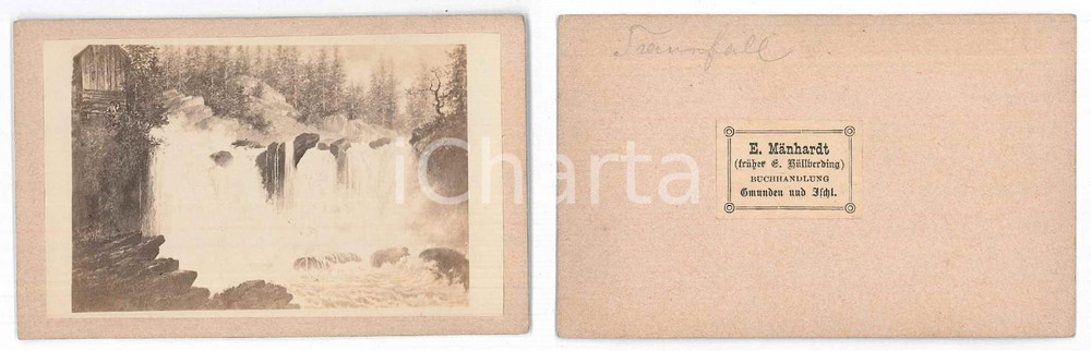 Fotografia d epoca originale 1870 ca Area di BAD ISCHL AUSTRIA Cascata  Foto quadro E. MANHARDT CDV 1