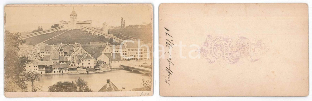 Fotografia d epoca originale 1871 SCIAFFUSA SVIZZERA Veduta con il castello  Foto GARCIN 10x6 cm 1