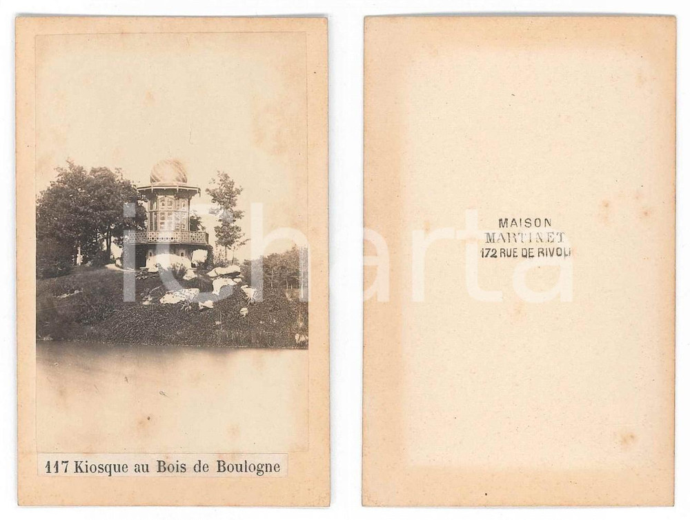 Fotografia d epoca originale 1875 ca PARIS Kiosque au Bois de Boulogne  Photo Maison MARTINET CDV 117 1