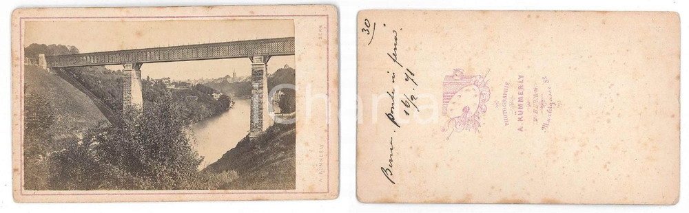 Fotografia d epoca originale 1871 BERN SWITZERLAND Ponte in ferro Foto A. KUMMERLY CDV 1