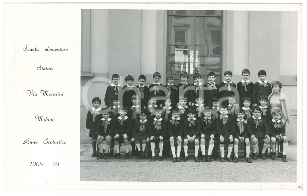 Fotografia d epoca originale 1970 MILANO Scuola Elementare MOROSINI  Classe maschile Foto di gruppo 25x15 1