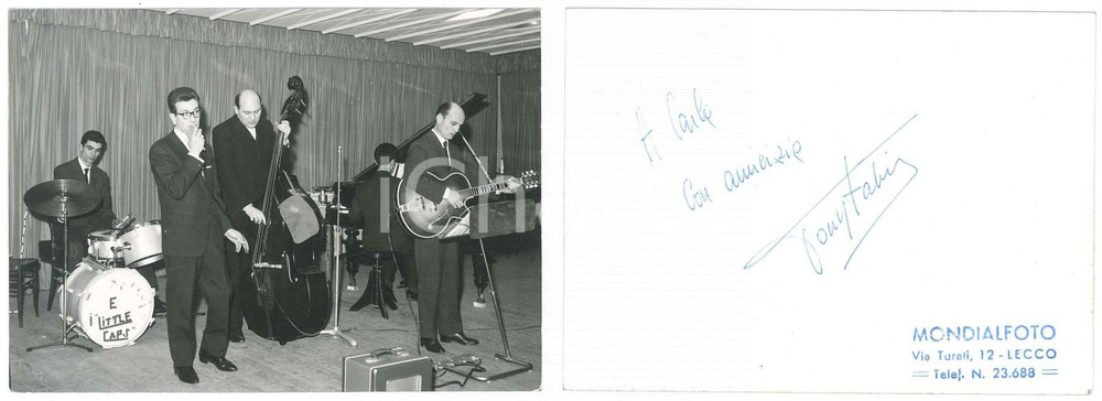Fotografia d epoca originale 1955 ca LECCO  MUSICA Tony FABRIS and Little Caps  Foto con AUTOGRAFO 10x14 cm 1