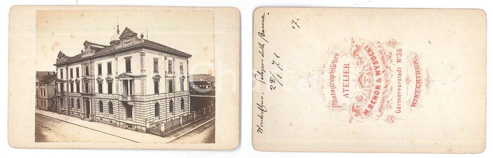 Fotografia d epoca originale 1871 WINTERTHUR SVIZZERA Palazzo della Banca  Foto M. BENON & WYSOCKI CDV 1