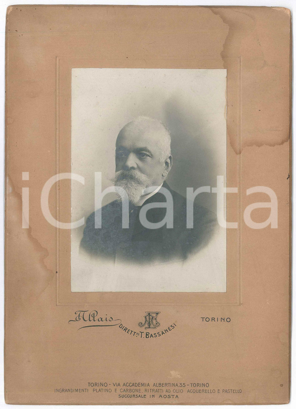 Fotografia d epoca originale 1890 ca TORINO Ritratto di Enrico CHIOLA  Fotografia ALLAIS Tito BASSANESI 1