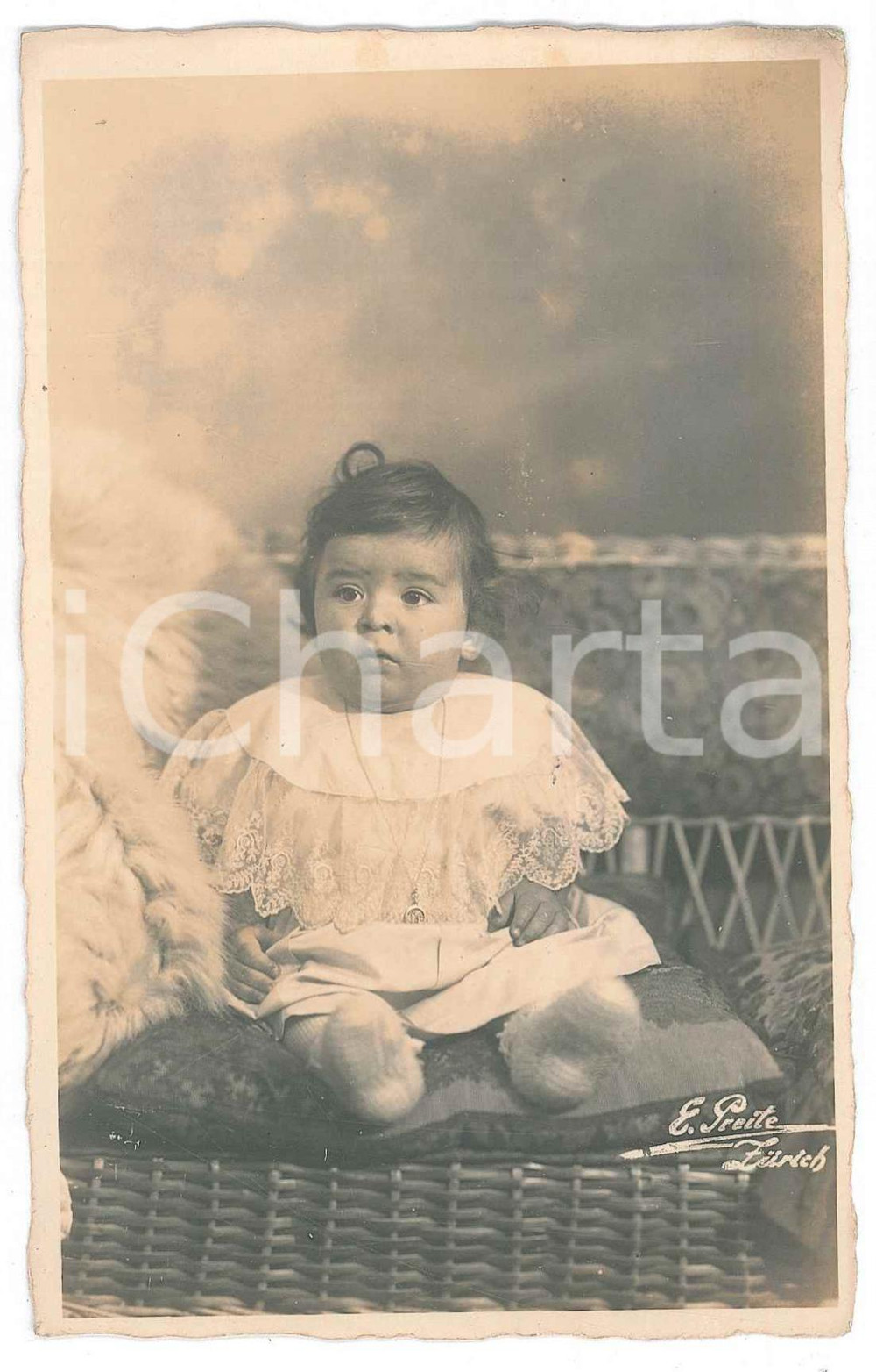 Fotografia d epoca originale 1924 ZURICH SVIZZERA Bambino italiano a 8 mesi  Foto E. PREITE 9x14 cm 1
