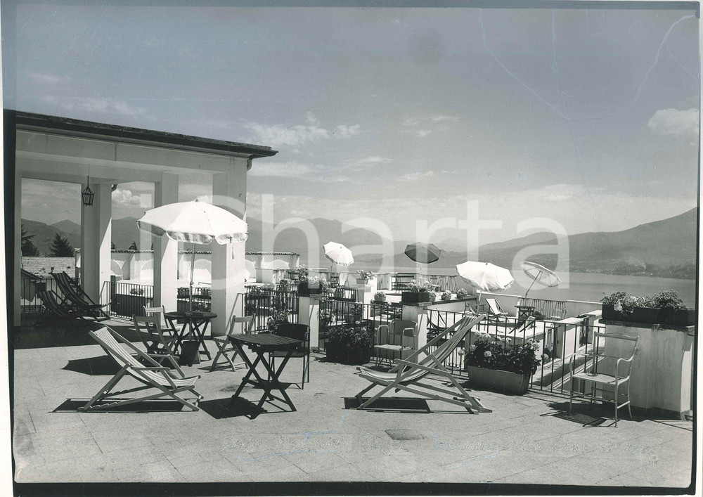 Stampa, bozzetto originale 1960 ca GHIFFA VCO Terrazza sul LAGO MAGGIORE Bozzetto preparatorio cartolina 1