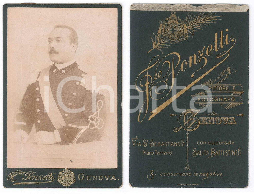 Fotografia d epoca originale 1905 ca GENOVA  REGIO ESERCITO  Ritratto di alto ufficiale Foto PONZETTI 1