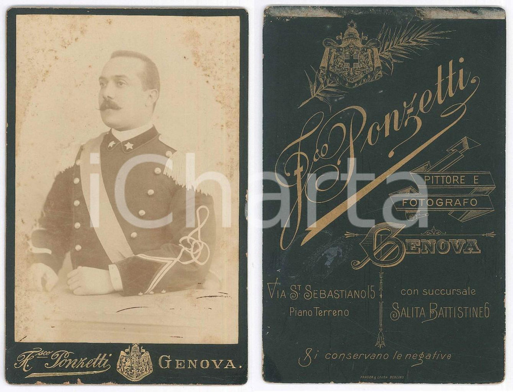 Fotografia d epoca originale 1905 ca GENOVA  REGIO ESERCITO  Ritratto di alto ufficiale  Foto PONZETTI 1