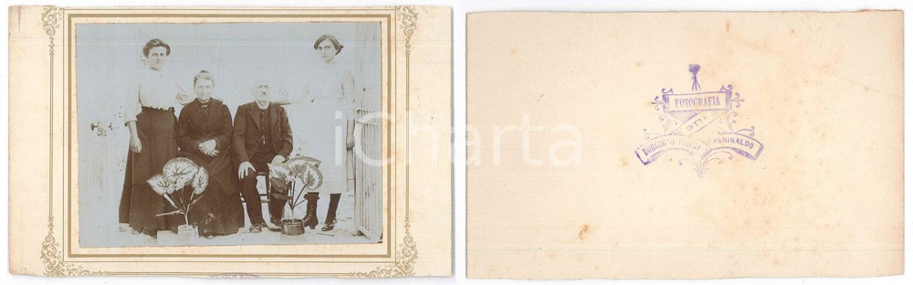 Fotografia d epoca originale 1905 ca PERINALDO IM Ritratto di famiglia con piante in vaso Foto BORGOGNO 1