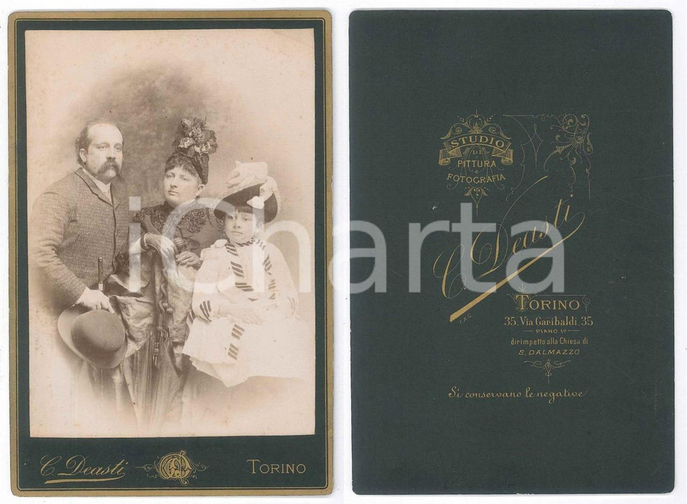 Fotografia d epoca originale 1900 ca TORINO Ritratto di famiglia in tenuta da passeggio Foto C. DEASTI 11x16 1