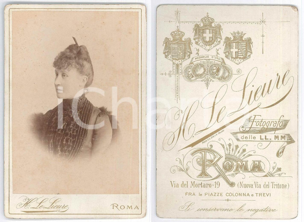 Fotografia d epoca originale 1880 ca ROMA Ritratto di nobildonna  Busto Fotografia H. LE LIEURE 1