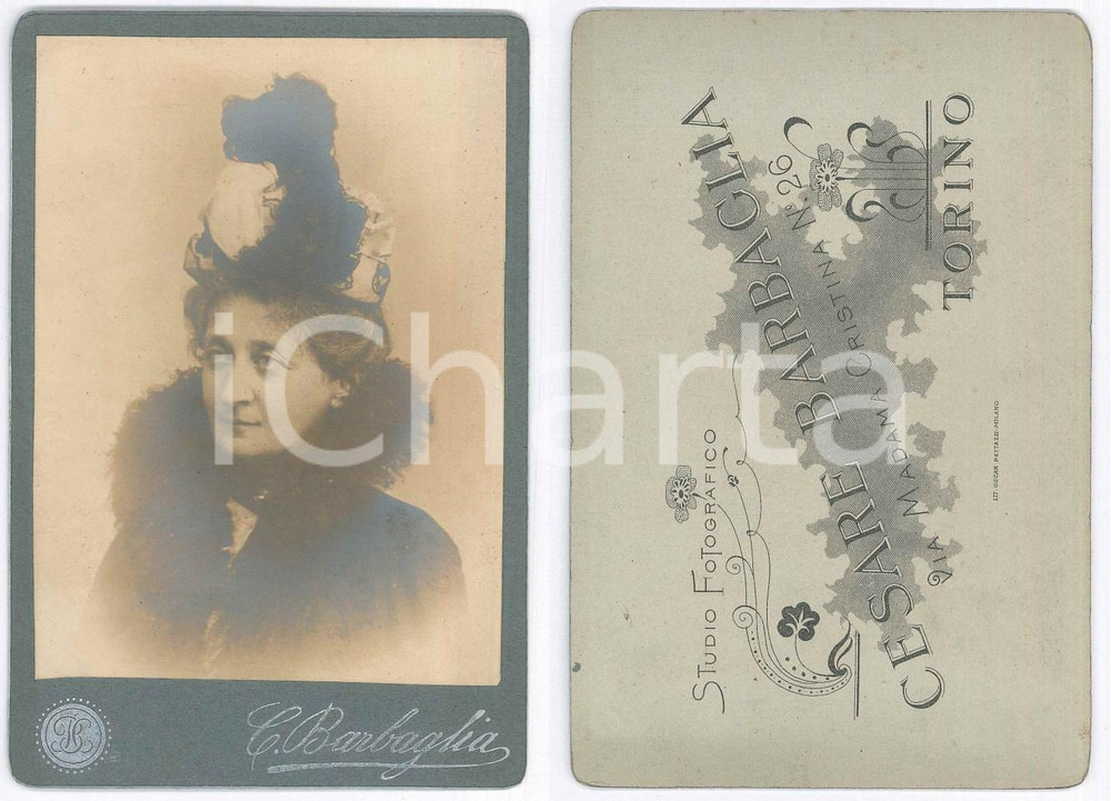 Fotografia d epoca originale 1900 ca TORINO Ritratto di donna con cappello alto Foto BARBAGLIA 11x16 1