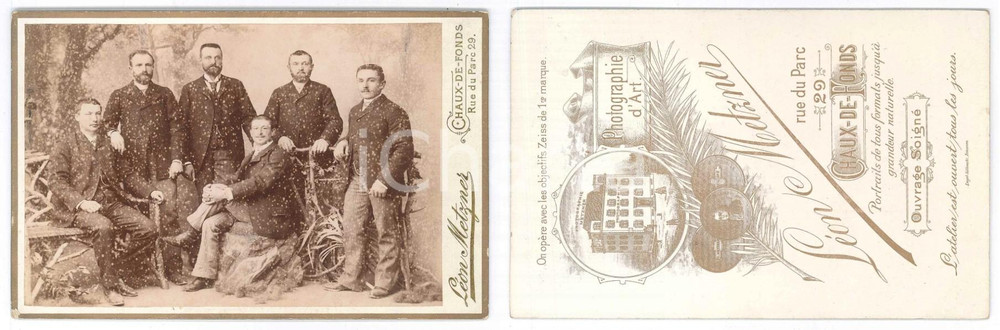 Fotografia d epoca originale 1900 ca LA CHAUXDEFONDS SUISSE Six hommes  Portrait  Photo LÃ©on METZNER 1