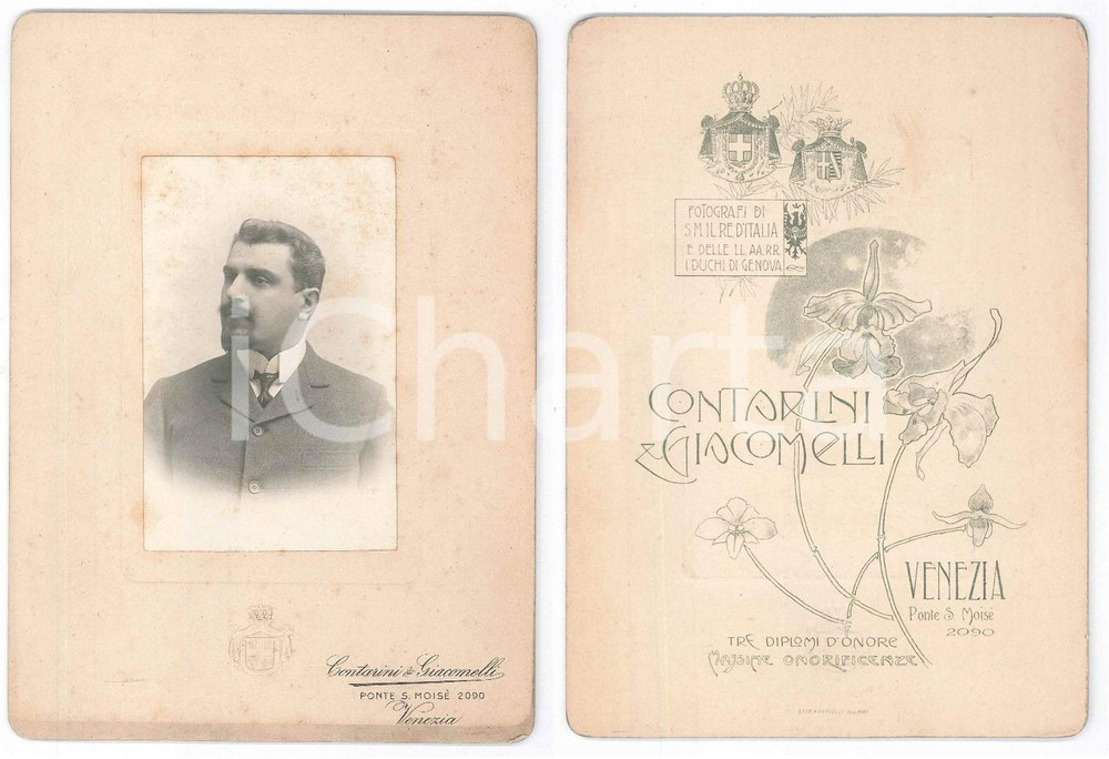 Fotografia d epoca originale 1900 ca VENEZIA Ritratto maschile  Busto  Foto CONTARINI & GIACOMELLI CDV 1