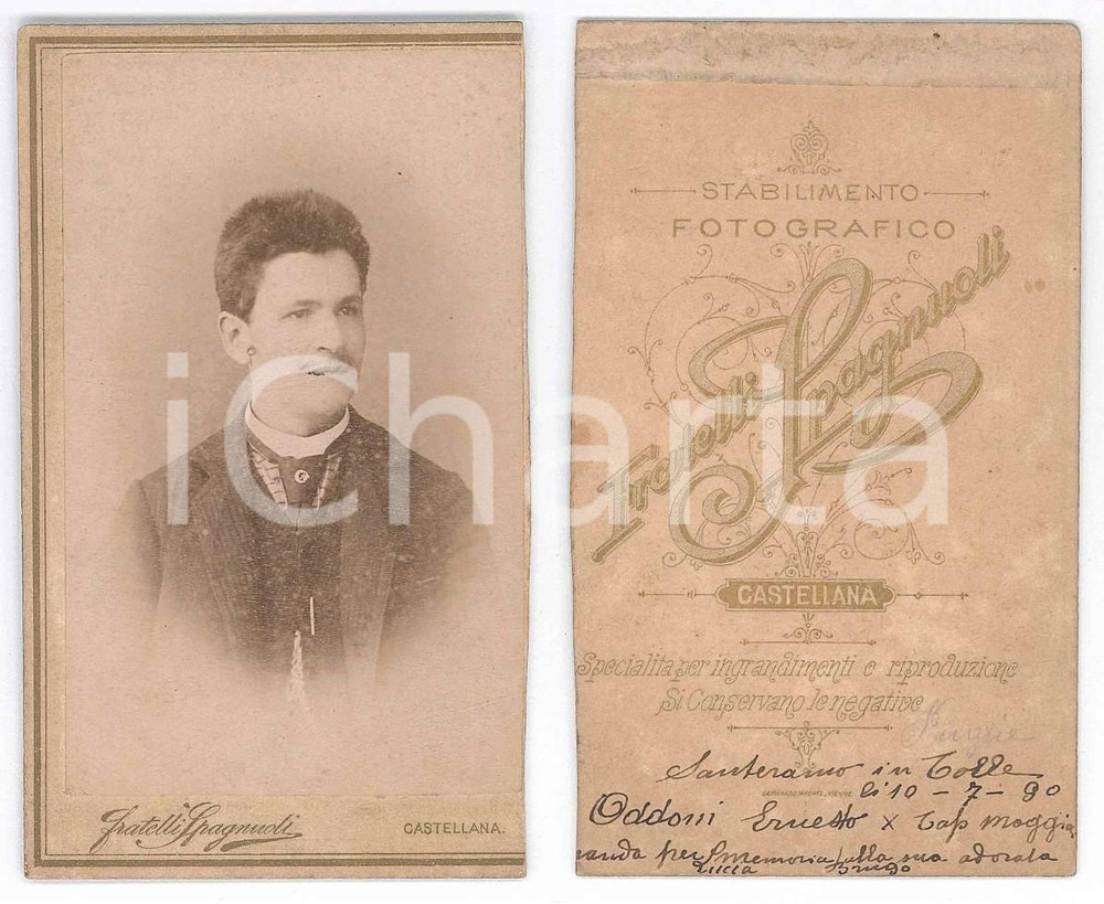 Fotografia d epoca originale 1890 SANTERAMO IN COLLE BA Ritratto di Ernesto ODDONI  Foto SPAGNUOLI CDV 1