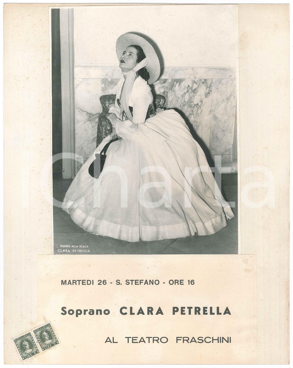 Fotografia d epoca originale 1961 PAVIA Teatro FRASCHINI Soprano Clara PETRELLA in concerto  Foto locandina 1