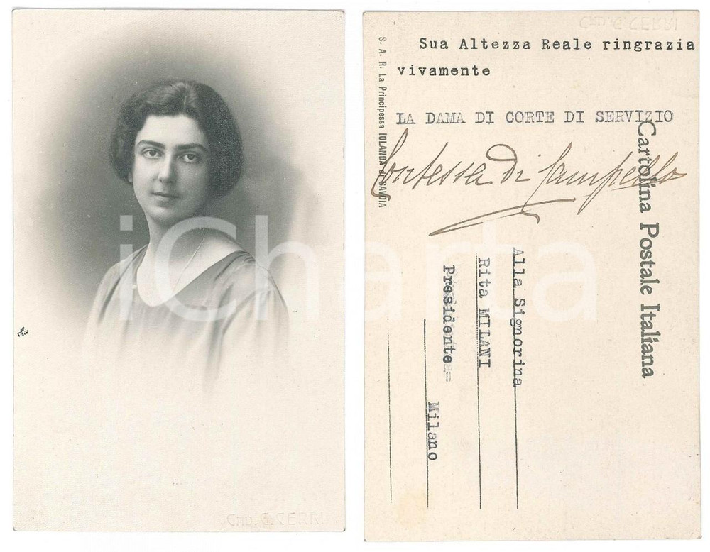 Autografo originale 1935 ca CASA SAVOIA Principessa Iolanda  Cartolina autografo Contessa CAMPELLO 1