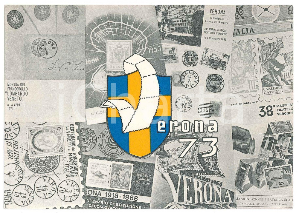Cartolina originale da collezione 1973 STORIA POSTALE  41 Manifestazione filatelica numismatica veronese  FDC 1
