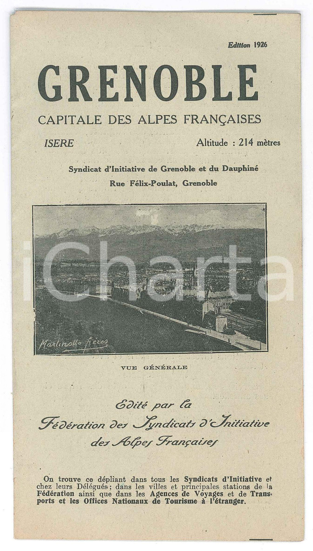 Materiale pubblicitario d’epoca 1926 TOURISME  FRANCE  GRENOBLE capitale des Alpes FranÃ§aises Brochure 1