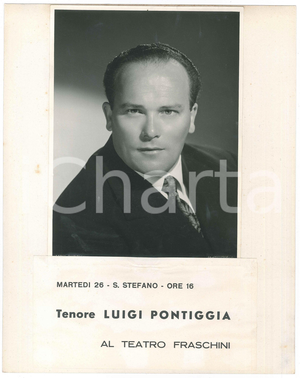 Fotografia d epoca originale 1960 PAVIA Teatro FRASCHINI Tenore Luigi PONTIGGIA  Foto locandina 1