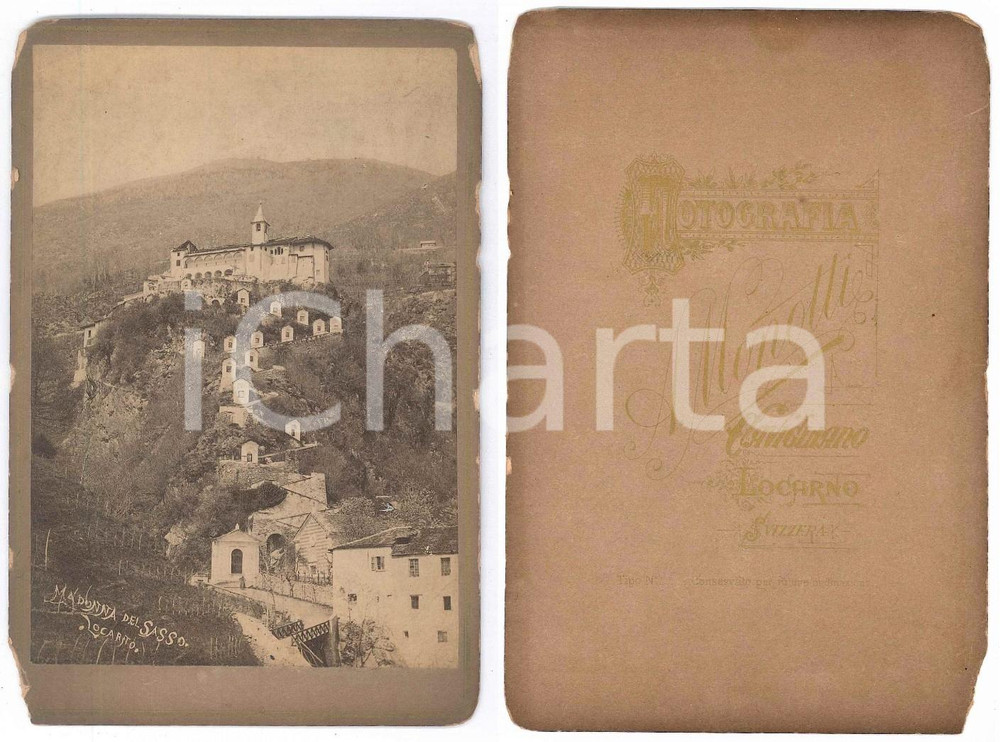 Fotografia d epoca originale 1890 ca LOCARNO CH Santuario MADONNA DEL SASSO Foto MONOTTI 11x16 cm 1