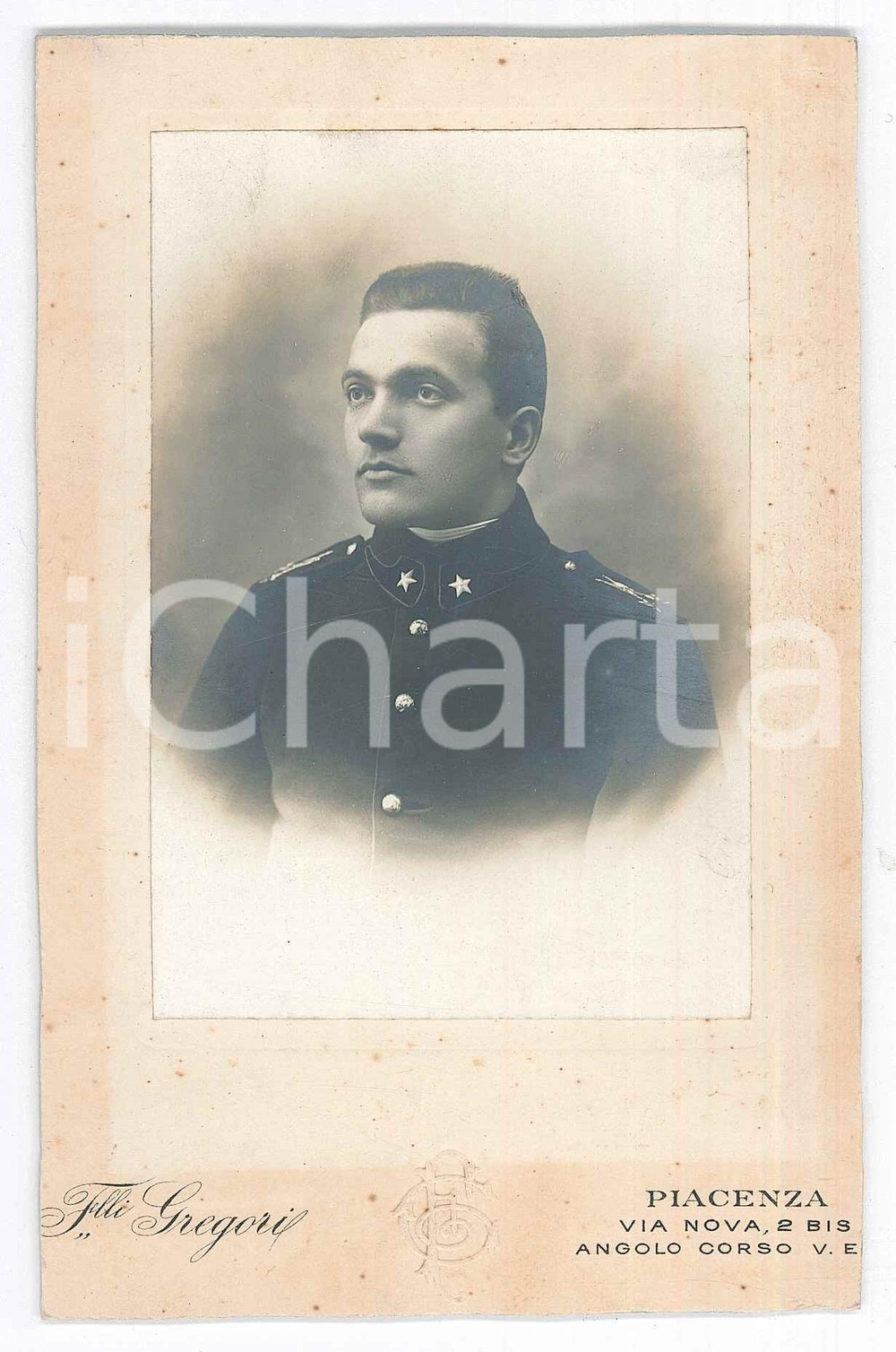 Fotografia d epoca originale 1905 ca PIACENZA REGIO ESERCITO Ufficiale  Foto F.lli GREGORI 10x15 cm 1