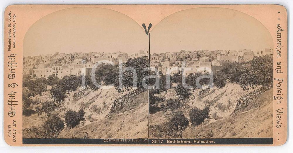 Fotografia d epoca originale 1896 BETHLEHEM / PALESTINE General view  Stereoview GRIFFITH & GRIFFITH 1