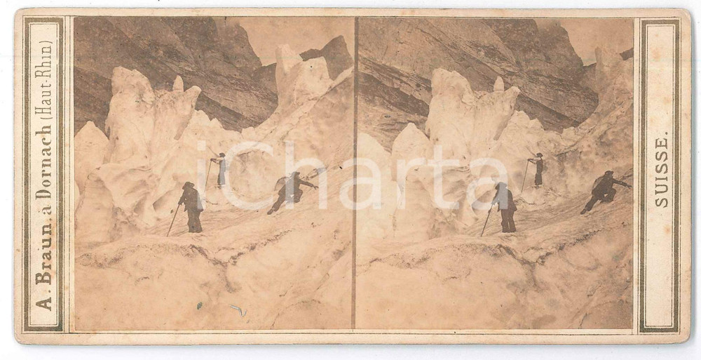 Fotografia d epoca originale 1880 ca ALPINISME SUISSE Oberland Bernois  Glacier GRINDELWALD  Stereoview 1