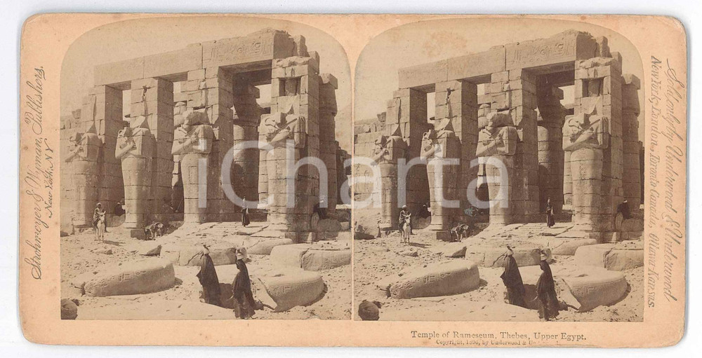 Fotografia d epoca originale 1896 THEBES UPPER EGYPT Temple of Rameseum  Stereoview STROHMEYER 1