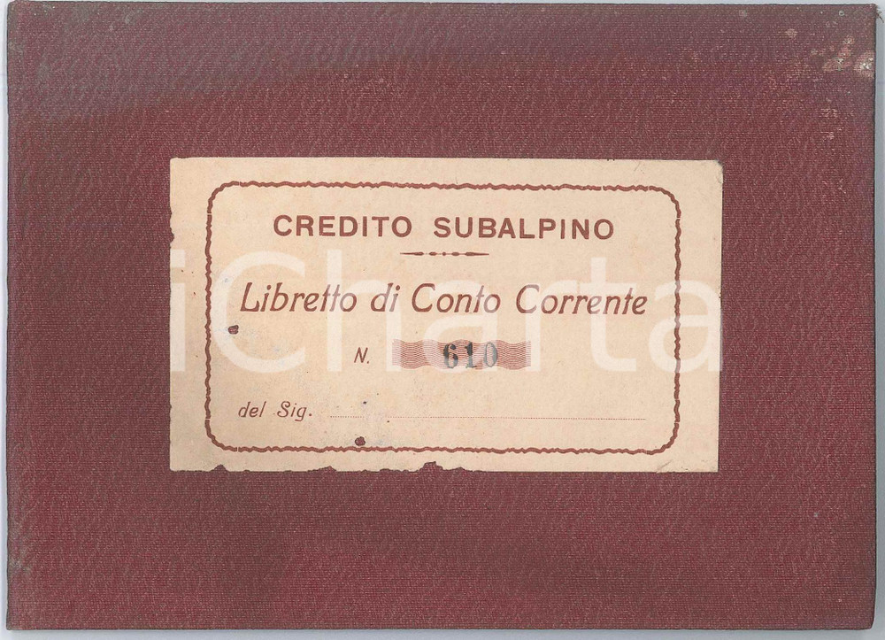 Oggetto da collezione cartaceo 1920 TORINO  CREDITO SUBALPINO  Libretto di conto corrente NON COMPILATO 1