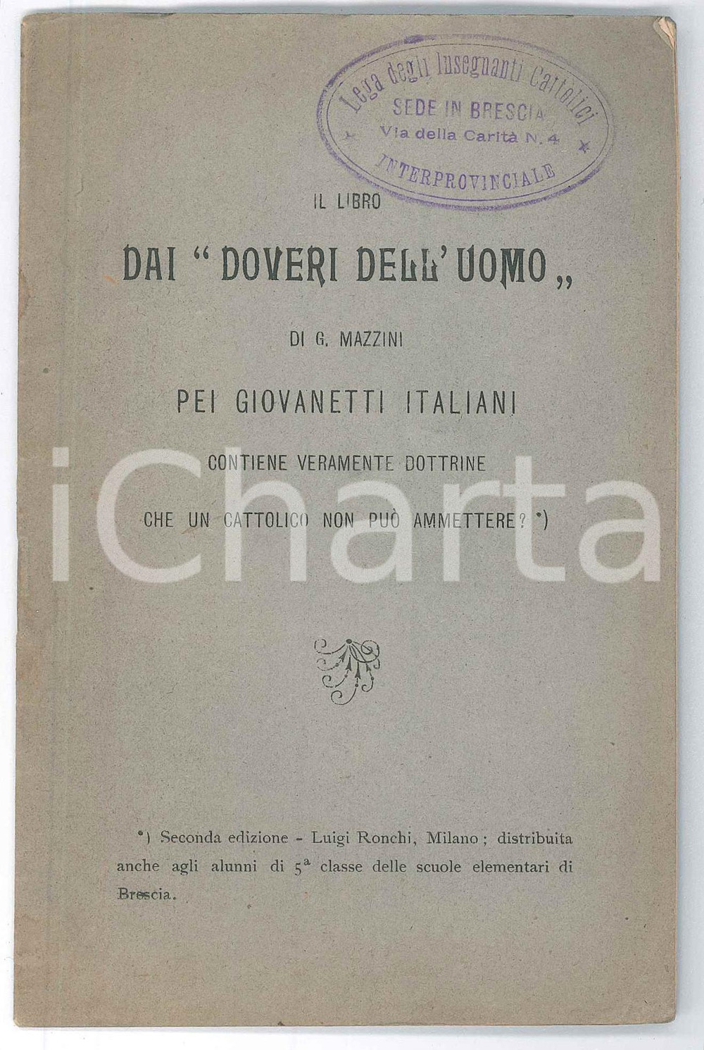 Libro, pubblicazione d epoca 1910 ca Il libro dai Doveri dell uomo di G. MAZZINI pei giovanetti italiani 1