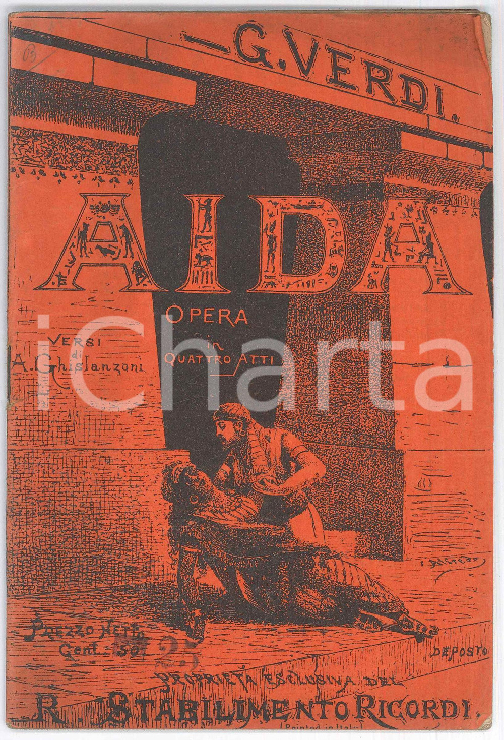 Oggetto da collezione cartaceo 1910 ca Giuseppe VERDI  Aida  Libretto A. GHISLANZONI Edizioni RICORDI 1